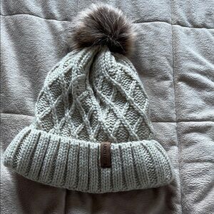 Arctic Off White Paw Womens Winter Hat Cable Knit
Beanie for Women Faux Fur Pomp